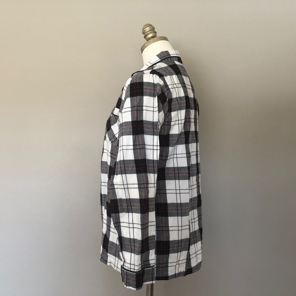 Extra Small Women's Sleep Shirt White Black Red Plaid Wondershop Long Sleeve - Picture 5 of 8